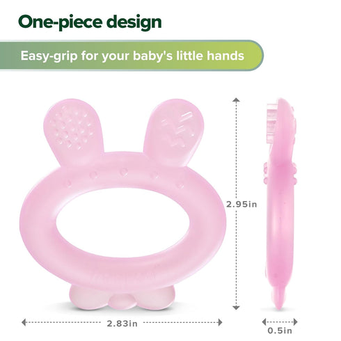 Haakaa Rabbit Ear Silicone Baby Teether, Frozen Teething Toy for Babies 3-6 Months, BPA Free, Pink
