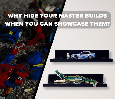 16-inch Building Brick Display Shelves, Set of 2 in Black, Compatible with All Toy Brick Brands