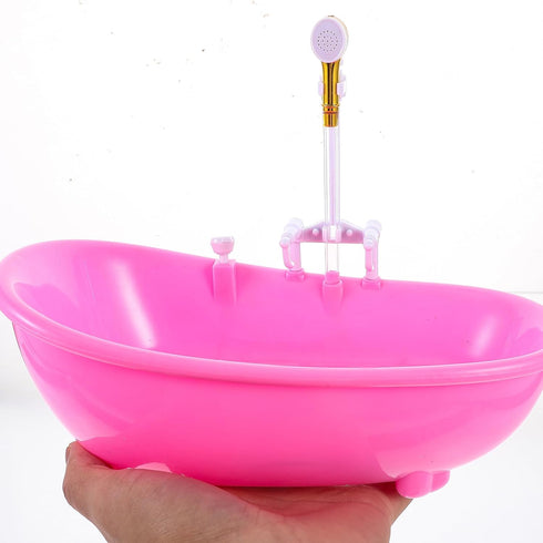 Set 12'' Toyvian Toy Bathtub for Dolls, Baby Doll Real Working Bath Electric Bathtub with Shower and Faucet Pretend