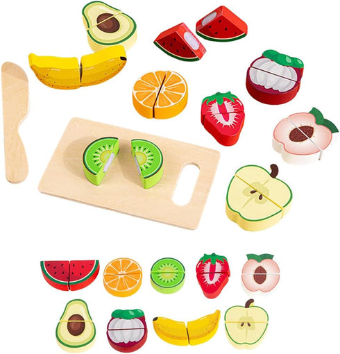Embosomitr Wooden Cutting Fruits Food Toys Play Food Sets for Children Kitchen 12PCs