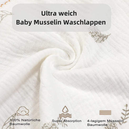 10Pack 10"X10" norinori Baby Msulin Washcloths Newborn Face Towel - Baby Muslin Burp Cloths Soft Absorbent Natural