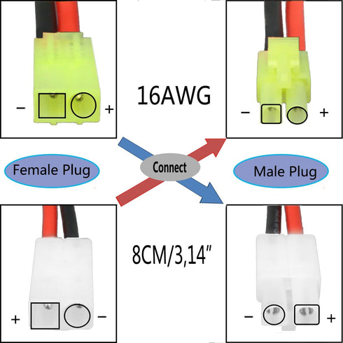 1Paris Adapter Compatible with Large Tamiya Style Plug to Mini Tamiya Plug - 16AWG Female Male Cable Wire for Airsoft