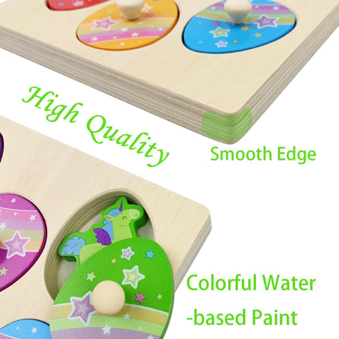 Pinkiwine Unicorn Wooden Peg Puzzles Montessori Educational Toys for Kids Toddlers Easter Basket Stuffers Gifts Unicorn