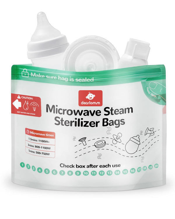 dearlomum Microwave Steam Sterilizer Bag for Baby Bottles 20 Count (20 Uses