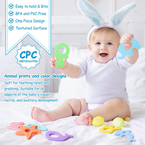 8 Pack Frozen 3 BEBOAN Silicone Baby Teething Toys, Cute Baby Teether Teething Ring Chew Toys Teether, BPA Free Easy