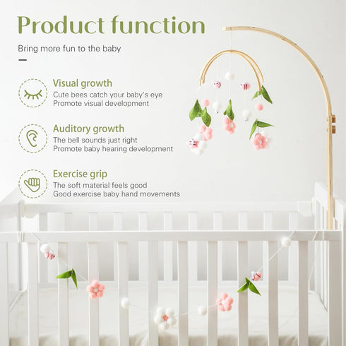Set Baby Mobile for Crib, Crib Nursery Mobile for Boys Girls, Boho Bee Flower Nursery Decor Soothe Toy Baby Shower