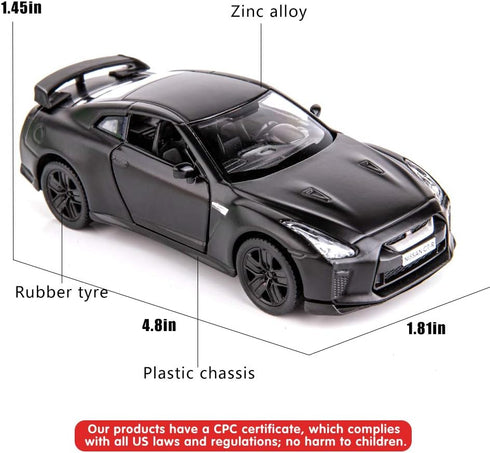 BDTCTK 1/36 Scale GTR R35 Supercar Model Toy - Zinc Alloy Die-Cast Pull Back Vehicle for Kids 4-6 Years Old (Black)