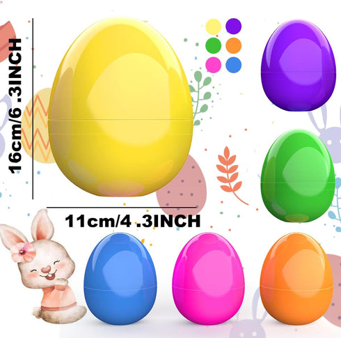 CALEST 12 6 Inch Pcs Jumbo Easter Eggs, Fillable Plastic Easter Eggs Bright Color for Easter Hunt Party Supplies, Large