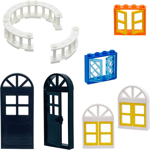 90 Piece Building Block Parts Toy - Windows, Doors, Fences - Gift for Kids Age 6+ - Compatible with Major Brands