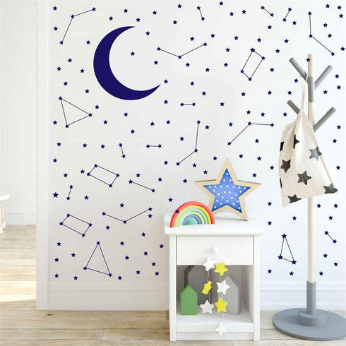 Melissalove 190 Gold Star Constellation Wall Decal, Kids Bedroom Removable Decoration, Navy Blue