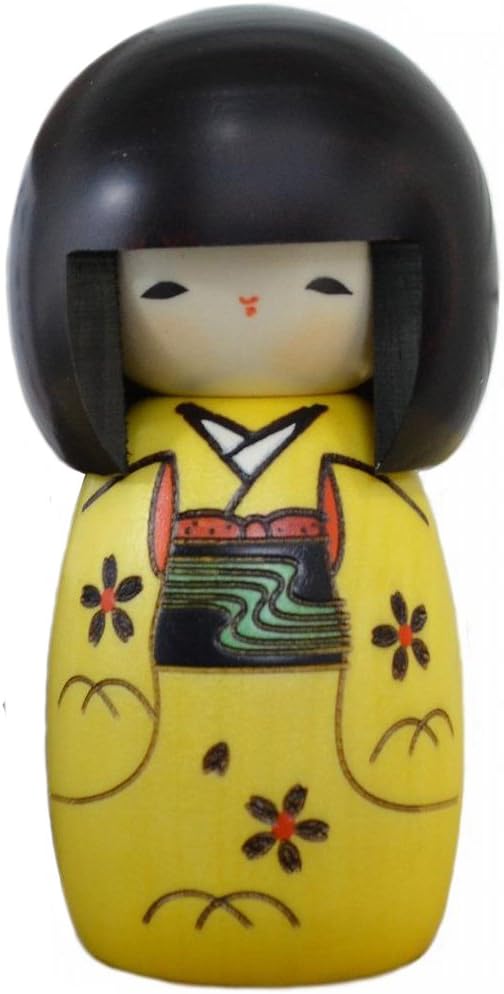 Usaburo Sosaku Kokeshi Doll Osanago, Small Size, Yellow Color, Made in Japan