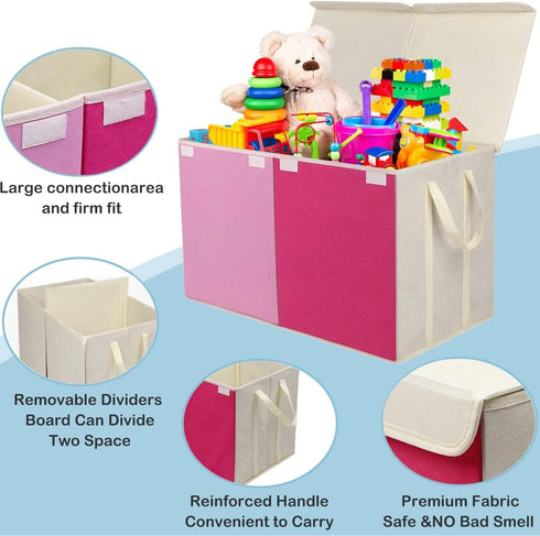 Toy Box Chest, Collapsible Sturdy Storage Bins with Lids, Extra Large Kids Toy Storage Organizer for Playroom, Pink