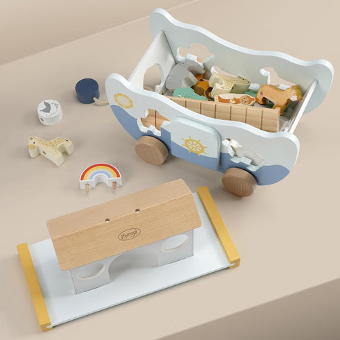 1 1-3 Joyreal Wooden Noah's Ark Toy for Year Old Baby Boy and Girl Baptism Gift - Neutral Color Montessori Educational