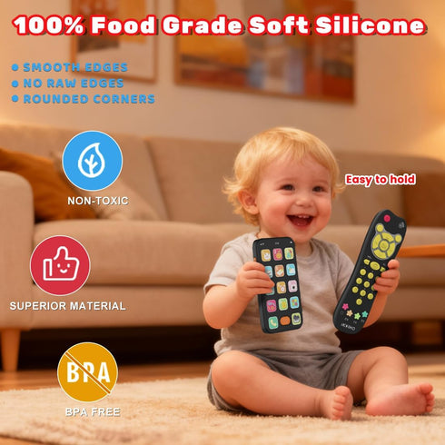iKOIHO Set, 6+ 1 Baby Phone TV Remote Toy Bilingual Play Phones Toy Remote for Baby with Music Light for Months, Early