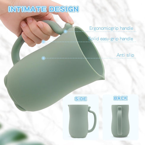 mandoo Baby Bath Rinse Cup - Food Grade Silicone Shampoo Rinser for Kids with Easy Grip Handle (Light Green)