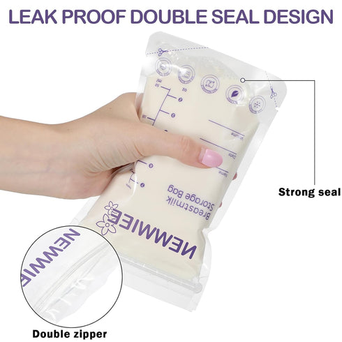 400 Count 7 oz Newwiee Breastmilk Storage Bags Leak Proof Double Zipper Seal Breast Milk Storing Bags Self Standing
