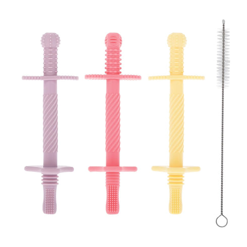 Nuby Sensory Silicone Tube Teethers - (3 Pack) Textured Infant and Baby