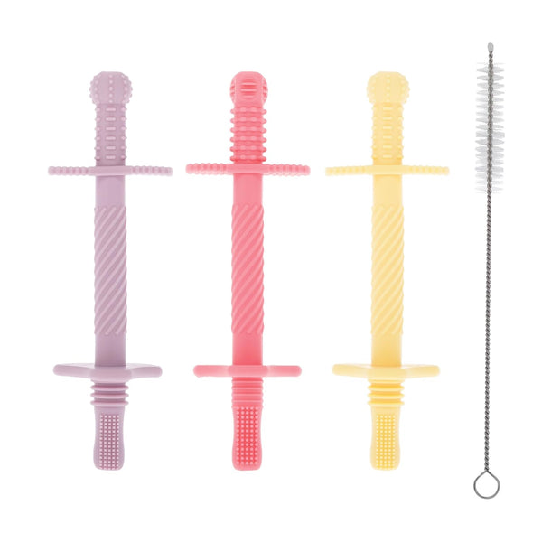 Nuby Sensory Silicone Tube Teethers - (3 Pack) Textured Infant and Baby