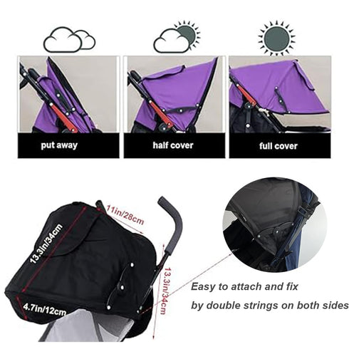 Universal Stroller Sun Shade Cover, Adjustable Canopy Awning for Pushchair and Baby Buggy