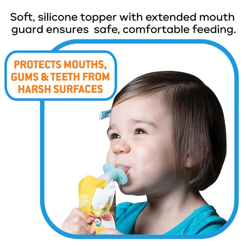 100% 6 2 Packs Soft Sip Baby Food Pouch Topper Plus Travel Case - Baby Led Weaning - Silicone, Dishwasher-Friendly