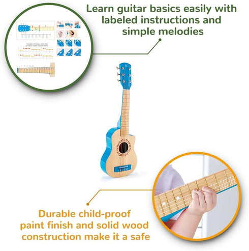 Hape Kid's Flame First Musical Guitar, Blue, Dimensions: L: 25.7, W: 2.4, H: 8.4 inch