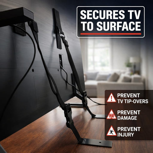 1 Pack QuakeHOLD! Universal Flat Screen TV Safety Straps, Nylon Anti-Tip Adhesive Straps, Earthquake Protection