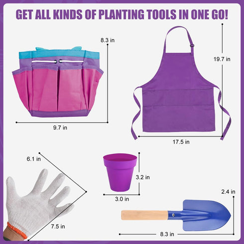 15 PCS Kids Gardening Tool Set with Wheelbarrow, Flower Pot, Storage Bag, Rake, Fork, Shovel, Apron for Outdoor Play