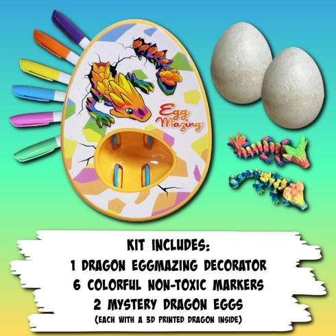 Set 6 2 3D 3 The Eggmazing Egg Decorator Dragon Egg Kit Arts and Crafts - Includes Egg Decorating Spinner, Markers