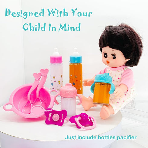 Baby Doll Accessories Playset with Magic Disappearing Bottles and Pacifier for 12-18" Dolls, Big Set for Girls