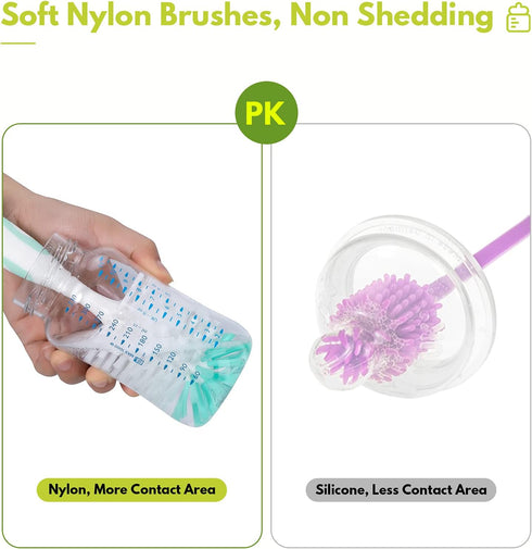 2 Pack Baby Bottle Brush with 4 Pack Straw Brushes, 10.2" Nylon Brush with Nipple Cleaner, Pink