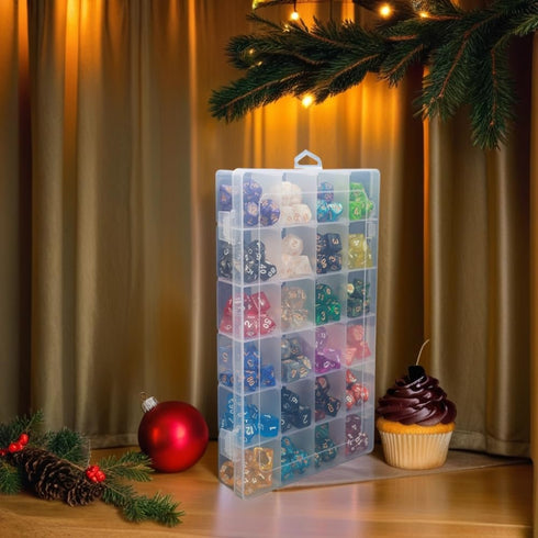 2 Pack DND Dice Storage Box, Each with 24 Grids, Polyhedral Organizer for Up to 1600 Dices, Box Only