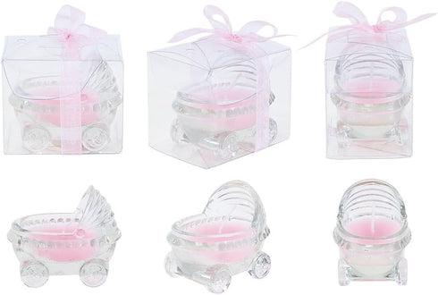 12 Lunaura pcs Scented Baby Powder Pink Glass Baby Carriage Container Candles, Palm Wax Candle, Baby Shower Gifts