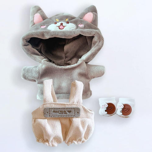 niannyyhouse Dog Suit Dress Up Hoodie & Corduroy Overalls for 7.8in Plush Doll Stuffed Figures (Gray)