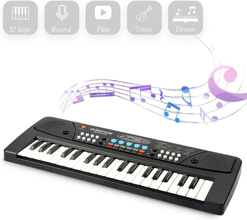 Black 37 Keys Kids Piano Keyboard, Portable Electric Musical Instruments with Microphone for 3-9 Years Old
