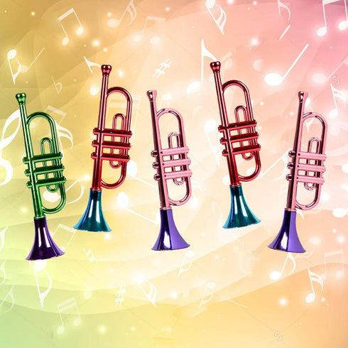 13 Inch Set 5, ArtCreativity Metallic Trumpets, of Fun Plastic Musical Instruments Noise Makers for Parties and Events