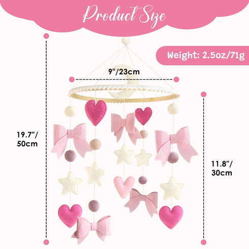 Baby Mobile for Crib Pink Bow Baby Crib Mobile for Girls Handmade Coquette Bow Nursery Decor for Infant Bedroom Hanging