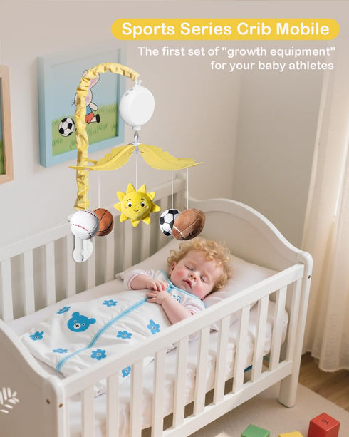 35 3 FEISIKE Baby Crib Mobile with Lullabies, Modes Rotation & Music, Soother Toy Adjustable Volume, Sport-Themed