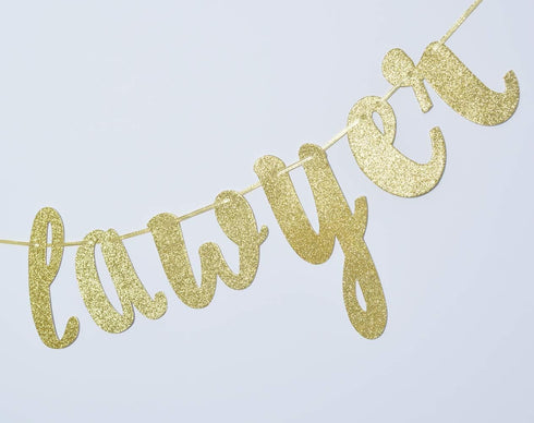 Law School Graduation Banner, Future Lawyer Glitter Gold Banner, Party Decorations (Gold)