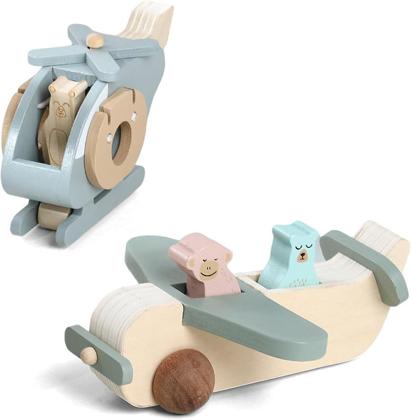 ibwaae Wooden Airplane Toys Set for Toddlers, Air Transport Vehicles Play Set
