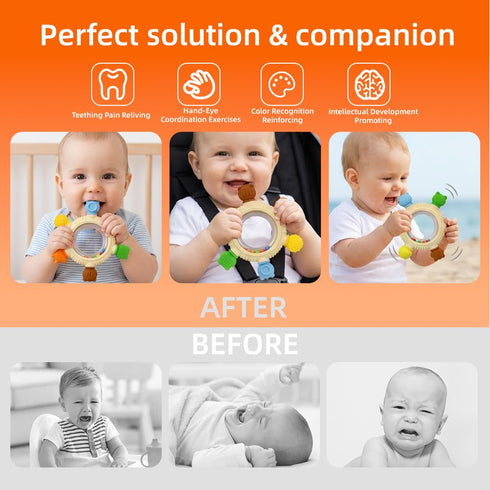 SLUQQHDU 0-6 6-12 Baby Teether Rattle Toy,Babies Teething Rings Toys for Months,Chicken Shape Textured Silicone Chew
