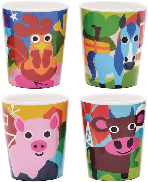 French Bull 4pc Kids Feeding Melamine Tableware Set - BPA Free, Dishwasher Safe, Durable Plate, Cup, Bowl, Divided