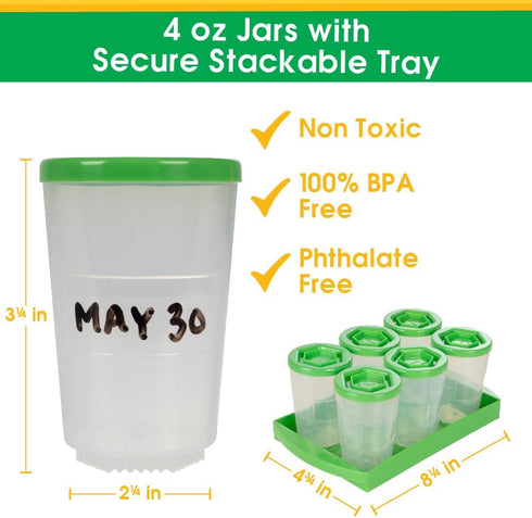 Sprout Cups 6 Pack 4oz Baby Food Storage Containers with Write What You Want Lids, - Reusable, Stackable, Leakproof