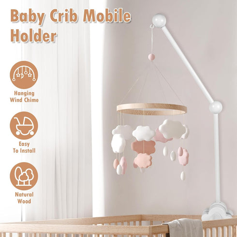 Abizarch 27inch Baby Crib Mobile Arm, Wooden Crib Mobile Holder, Angle Height Cot Mobile Arm, Crib Mobile Bed Bell