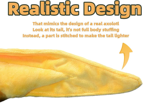 FRANKIEZHOU 31.5" Giant Axolotl Plush - Yellow, Lifelike Soft Stuffed Animal, Gifts for Boys and Girls