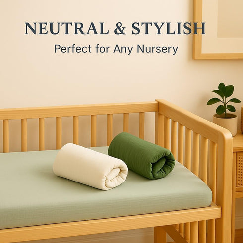 Set 2 Set, Muslin Swaddle Blankets of Green & Beige Baby Boy Blanket Breathable Muslin Baby Swaddles, Soft Receiving