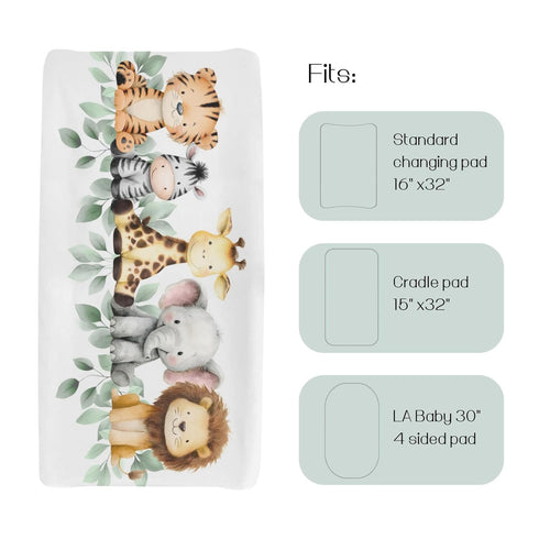 32"/34" 16" HawSkgFub Safari Jungle Baby Animal Leaf Changing Pad Cover, Natural Elephant Giraffe Zebra Lion Tiger