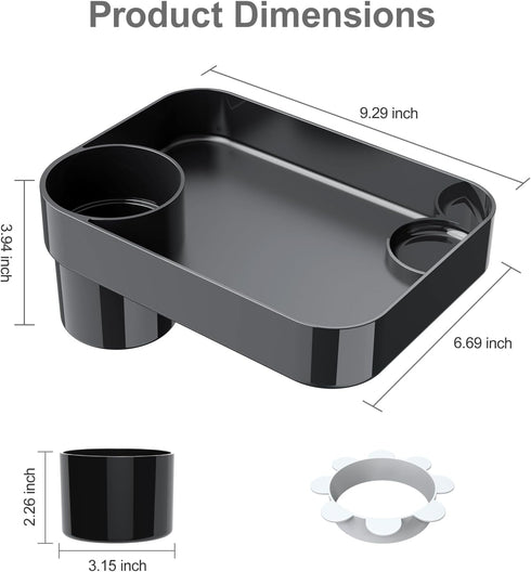 3 Inch Car Seat Snack Tray for Toddlers - Cup Holder Fits Most Sippy Cups & Straw Bottles with Dip Well, Mess-Free