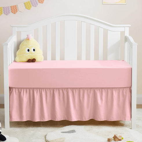 Horbaunal 2 Pack Set Crib Skirt & Crib Bed Sheet, Pink Crib