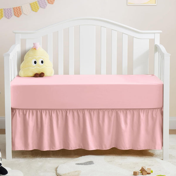 Horbaunal 2 Pack Set Crib Skirt & Crib Bed Sheet, Pink Crib