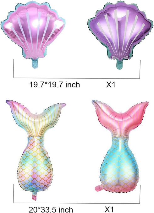 Morofme 22pcs Mermaid Theme Balloons, Helium Foil Ocean Decorations with Mermaid Tail and Sea Shells for Girls Party
